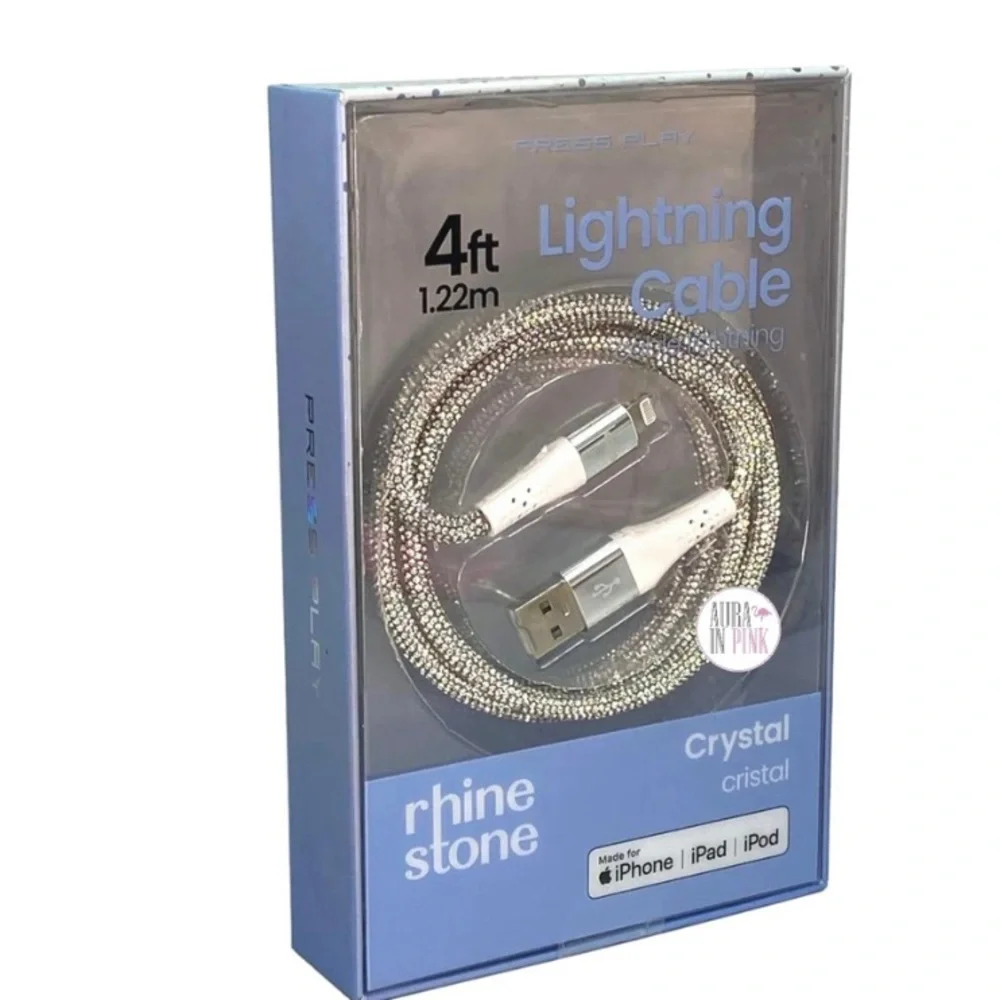 Press play 4 feet 4’ Crystal Lightning charging cable iPhone iPad PINK CHAMPAGNE